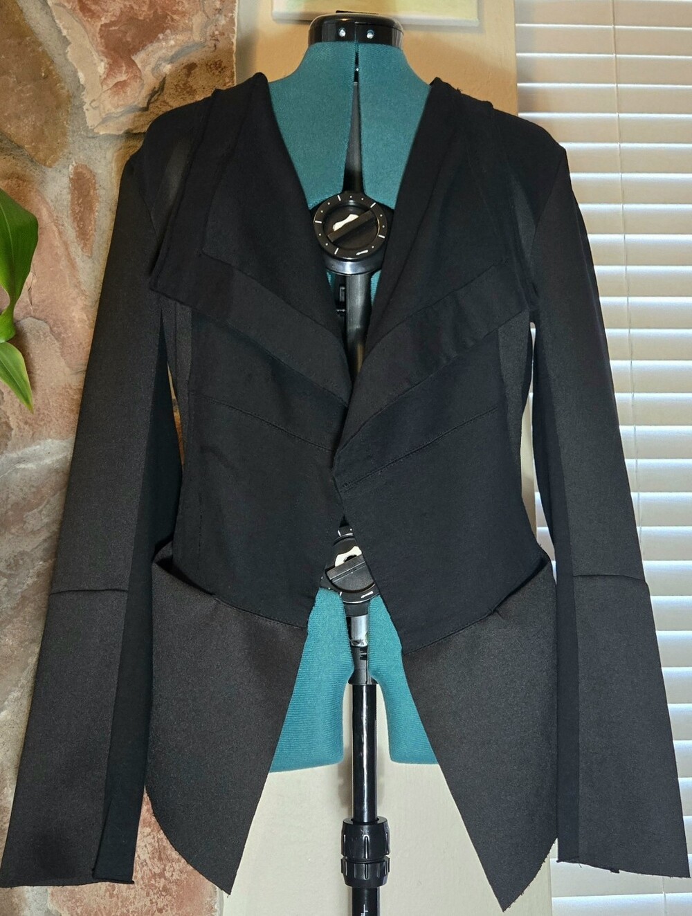 Goth Tailored Open Front Jacket with Asymmetrical Shawl Collar